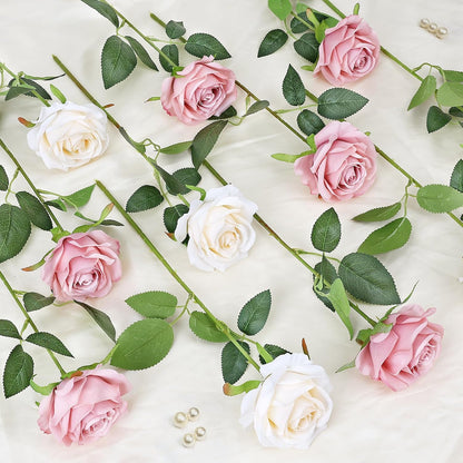 48 PCS Lilac Roses Artificial Flowers, Silk