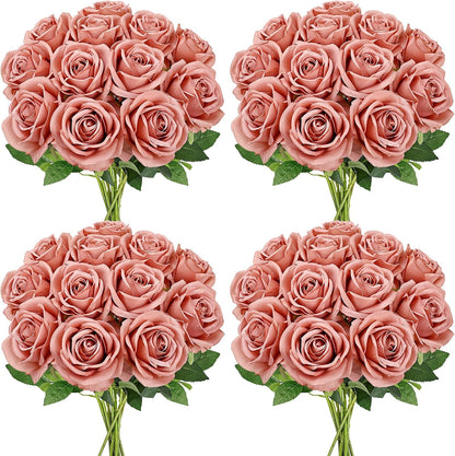 48 PCS Lilac Roses Artificial Flowers, Silk