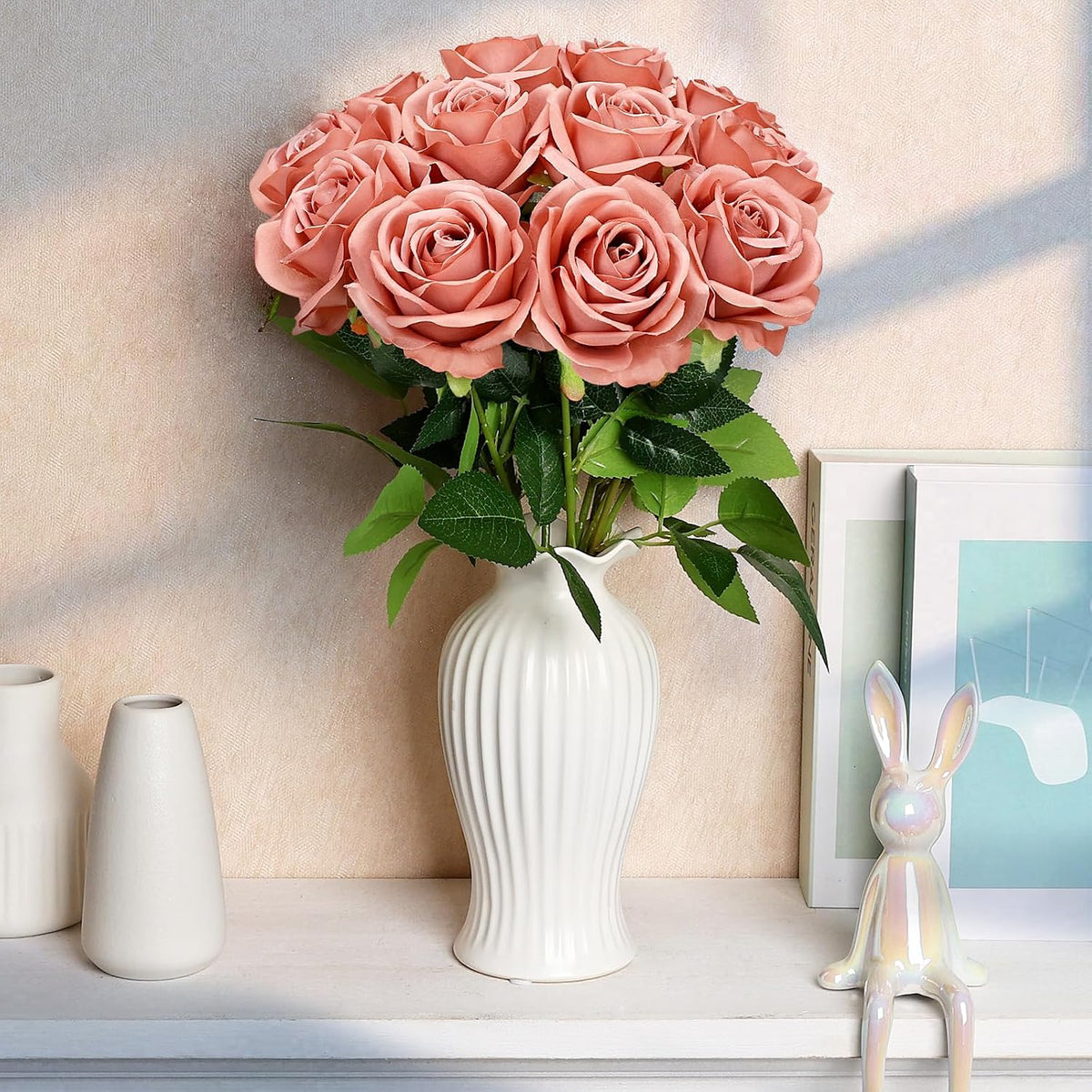 48 PCS Lilac Roses Artificial Flowers, Silk