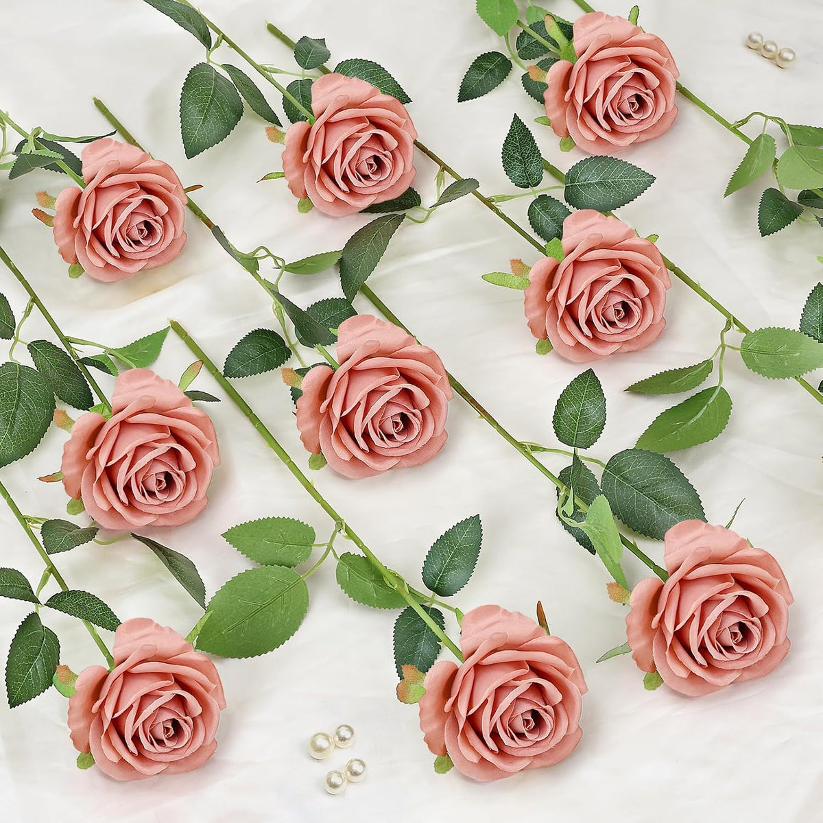 48 PCS Lilac Roses Artificial Flowers, Silk