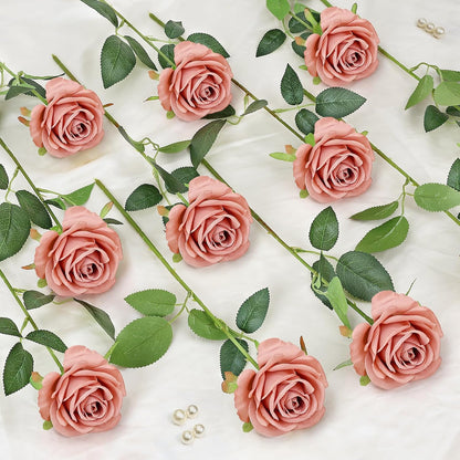 48 PCS Lilac Roses Artificial Flowers, Silk