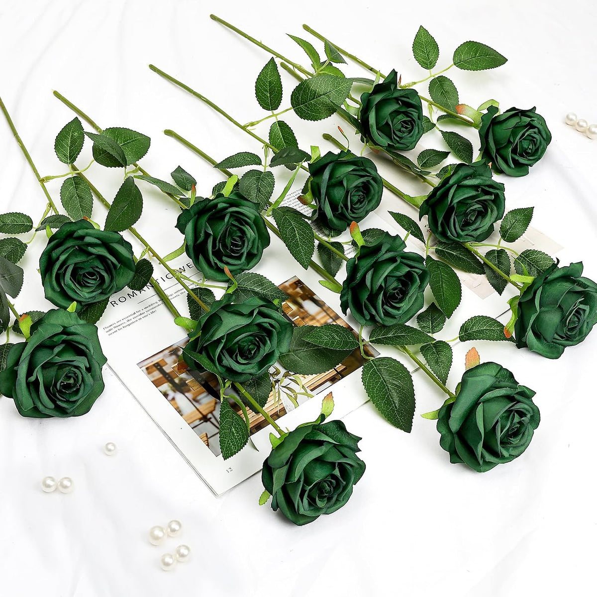 48 PCS Lilac Roses Artificial Flowers, Silk