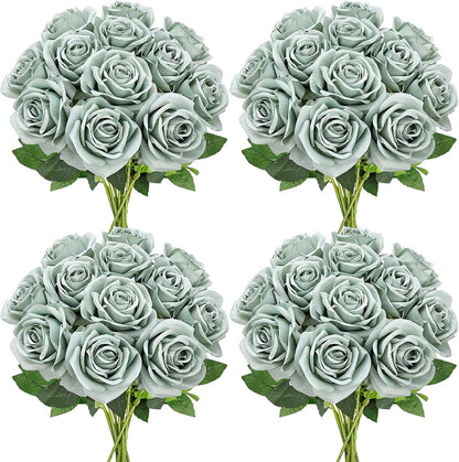 48 PCS Lilac Roses Artificial Flowers, Silk