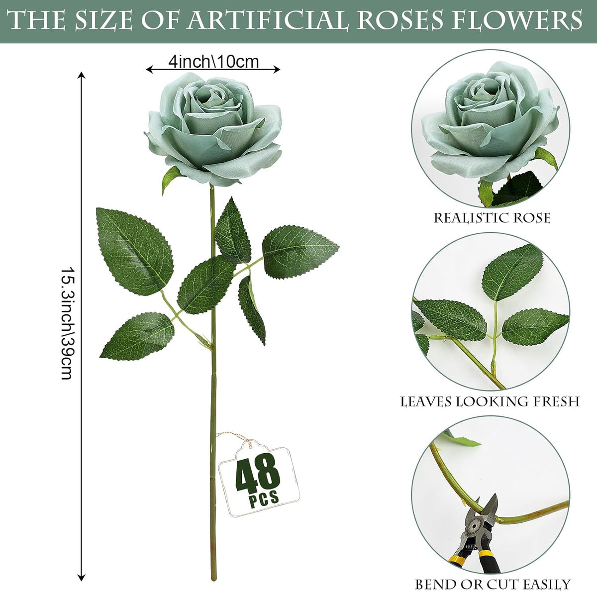 48 PCS Lilac Roses Artificial Flowers, Silk