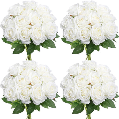 48 PCS Lilac Roses Artificial Flowers, Silk