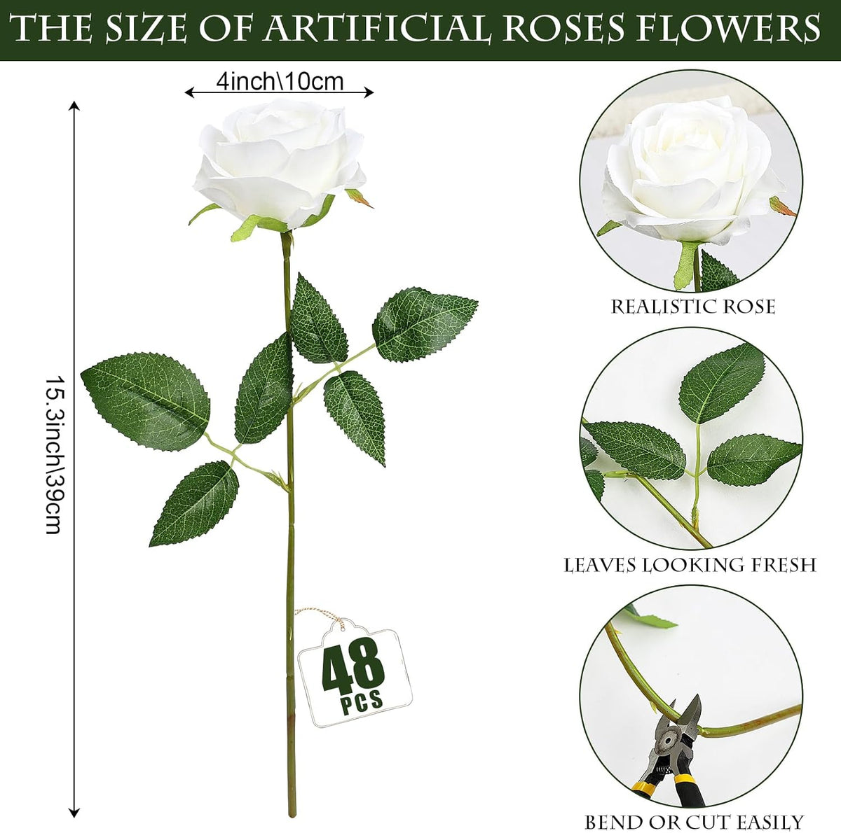 48 PCS Lilac Roses Artificial Flowers, Silk