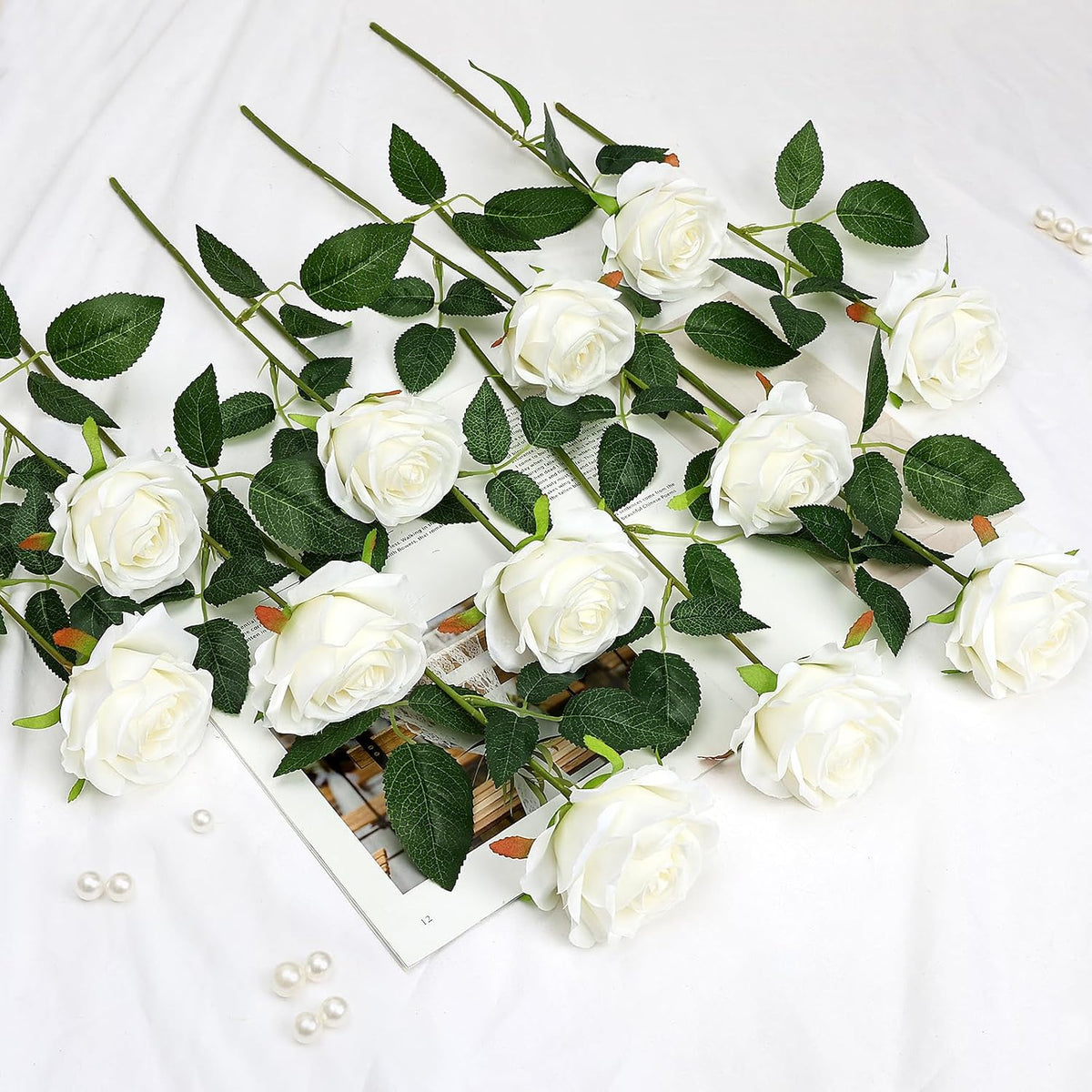 48 PCS Lilac Roses Artificial Flowers, Silk