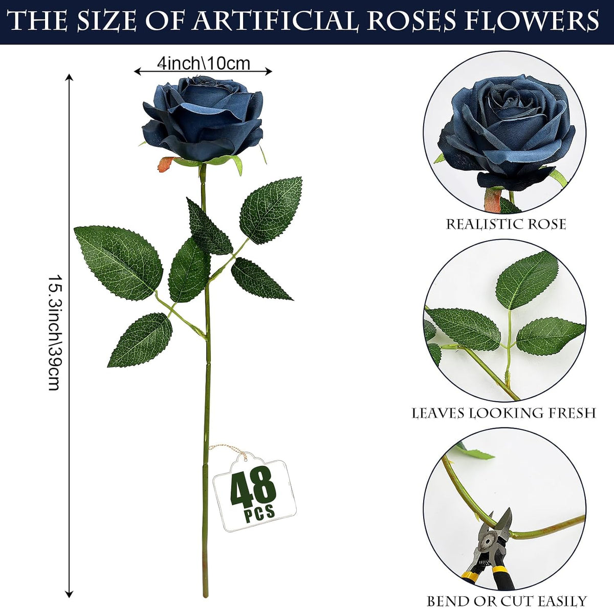 48 PCS Lilac Roses Artificial Flowers, Silk