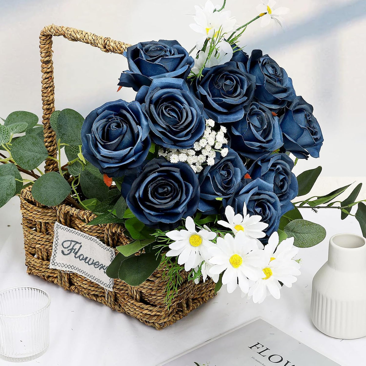 48 PCS Lilac Roses Artificial Flowers, Silk