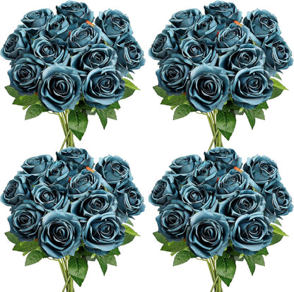 48 PCS Lilac Roses Artificial Flowers, Silk