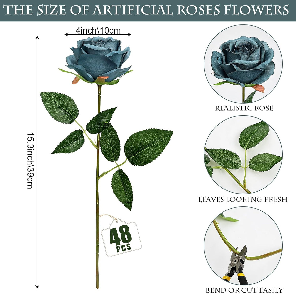 48 PCS Lilac Roses Artificial Flowers, Silk