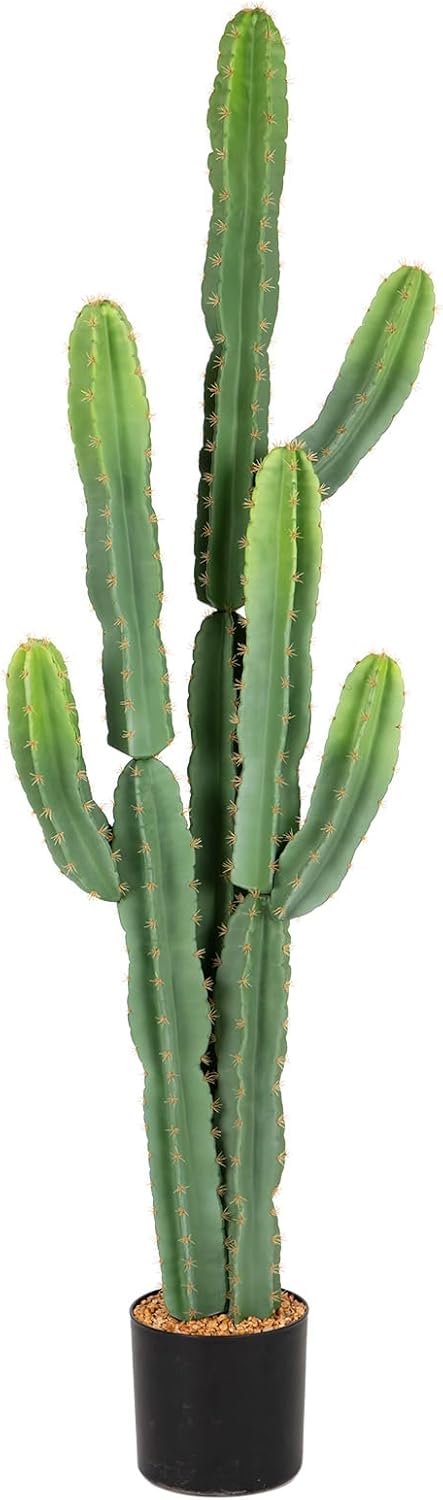 UV-Resistant Artificial Fake Cactus Plants 4ft – Large Faux Cowboy Cactus for Indoor & Outdoor Home, Office, or Garden Decor