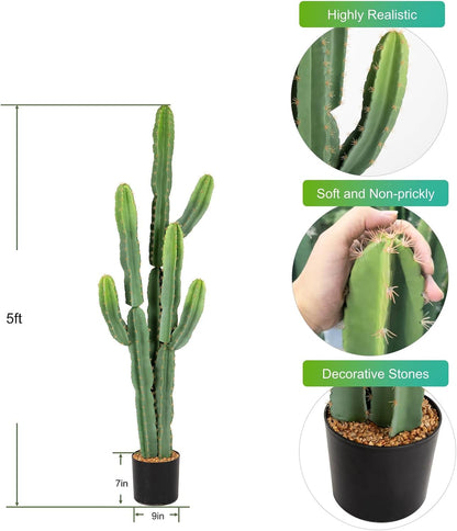 UV-Resistant Artificial Fake Cactus Plants 4ft – Large Faux Cowboy Cactus for Indoor & Outdoor Home, Office, or Garden Decor