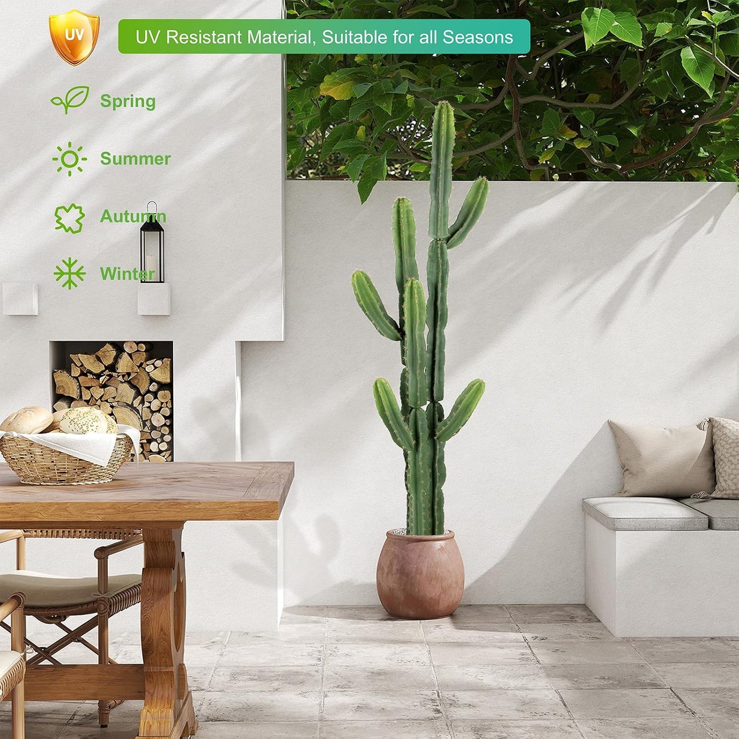UV-Resistant Artificial Fake Cactus Plants 4ft – Large Faux Cowboy Cactus for Indoor & Outdoor Home, Office, or Garden Decor