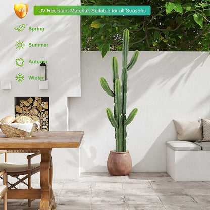 UV-Resistant Artificial Fake Cactus Plants 4ft – Large Faux Cowboy Cactus for Indoor & Outdoor Home, Office, or Garden Decor