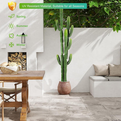 UV-Resistant Artificial Fake Cactus Plants 4ft – Large Faux Cowboy Cactus for Indoor & Outdoor Home, Office, or Garden Decor