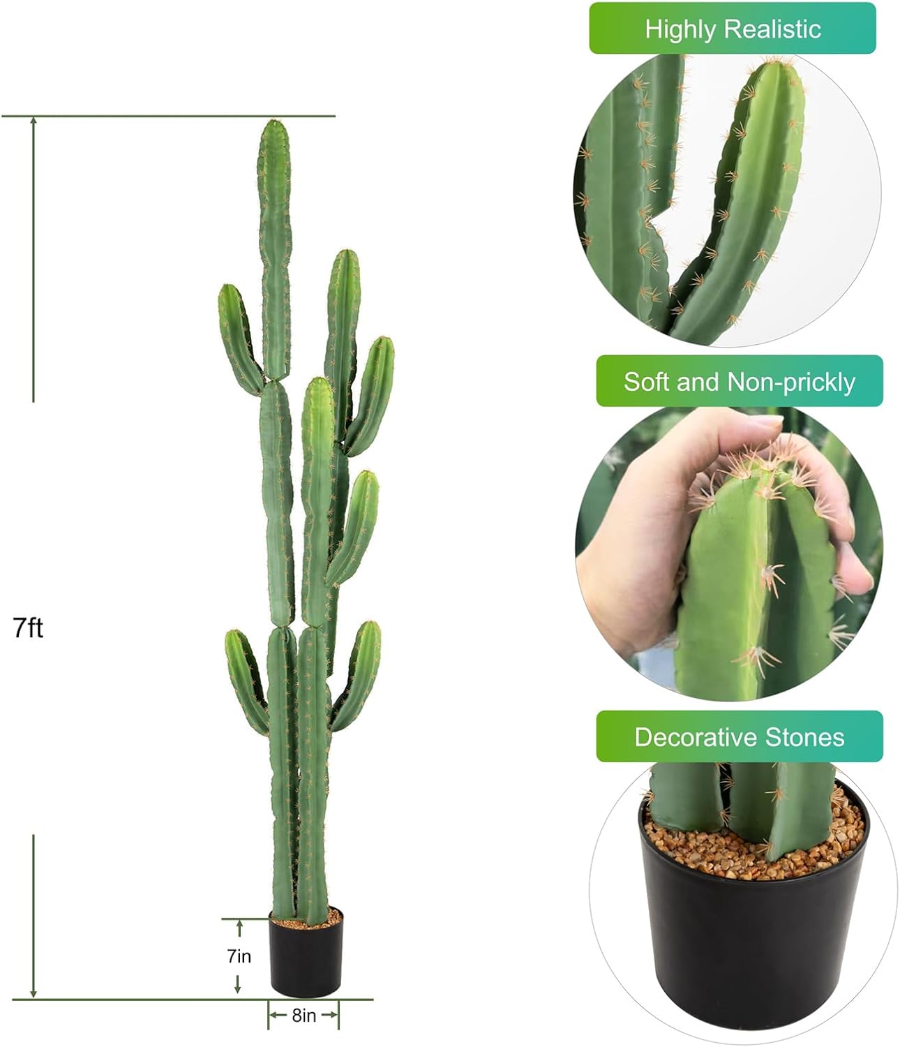 UV-Resistant Artificial Fake Cactus Plants 4ft – Large Faux Cowboy Cactus for Indoor & Outdoor Home, Office, or Garden Decor