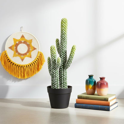 UV-Resistant Artificial Fake Cactus Plants 4ft – Large Faux Cowboy Cactus for Indoor & Outdoor Home, Office, or Garden Decor