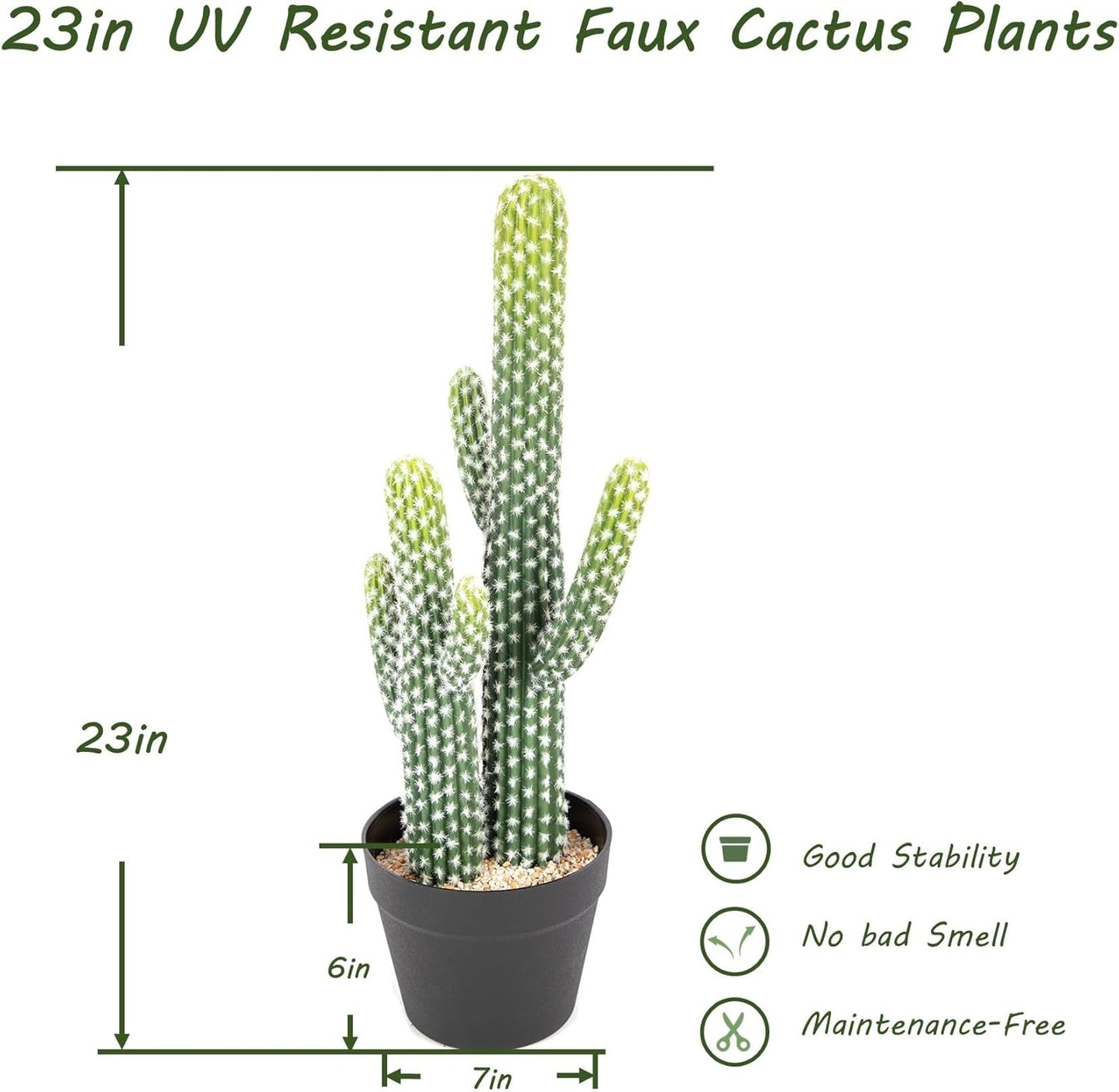 UV-Resistant Artificial Fake Cactus Plants 4ft – Large Faux Cowboy Cactus for Indoor & Outdoor Home, Office, or Garden Decor