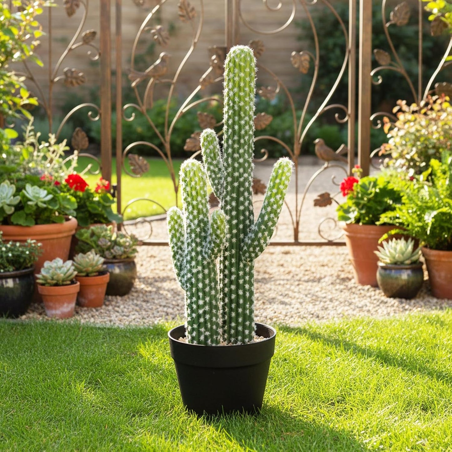 UV-Resistant Artificial Fake Cactus Plants 4ft – Large Faux Cowboy Cactus for Indoor & Outdoor Home, Office, or Garden Decor