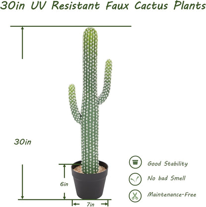 UV-Resistant Artificial Fake Cactus Plants 4ft – Large Faux Cowboy Cactus for Indoor & Outdoor Home, Office, or Garden Decor
