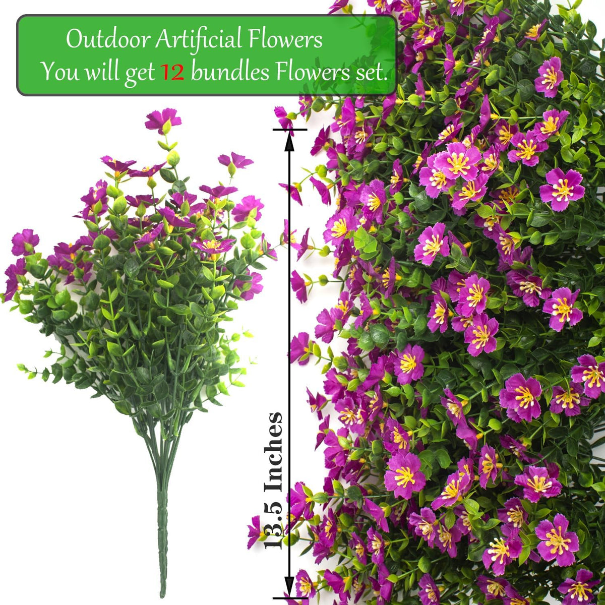 Outdoor Artificial Flowers UV Resistant & Fade Proof, 12 Pack Realistic Fake Flowers for Garden, Patio, Lawn Decor - Weatherproof Plastic Plants (White)