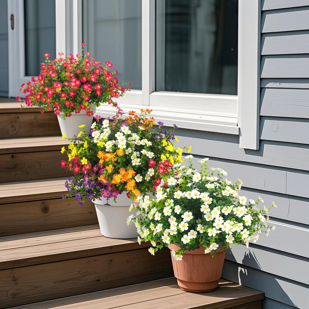 Outdoor Artificial Flowers UV Resistant & Fade Proof, 12 Pack Realistic Fake Flowers for Garden, Patio, Lawn Decor - Weatherproof Plastic Plants (White)