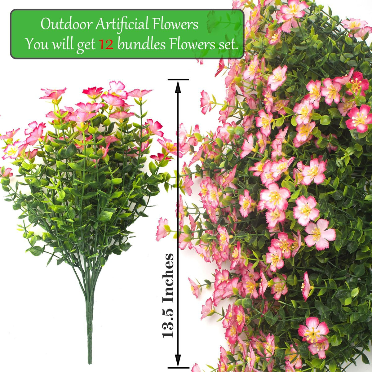 Outdoor Artificial Flowers UV Resistant & Fade Proof, 12 Pack Realistic Fake Flowers for Garden, Patio, Lawn Decor - Weatherproof Plastic Plants (White)