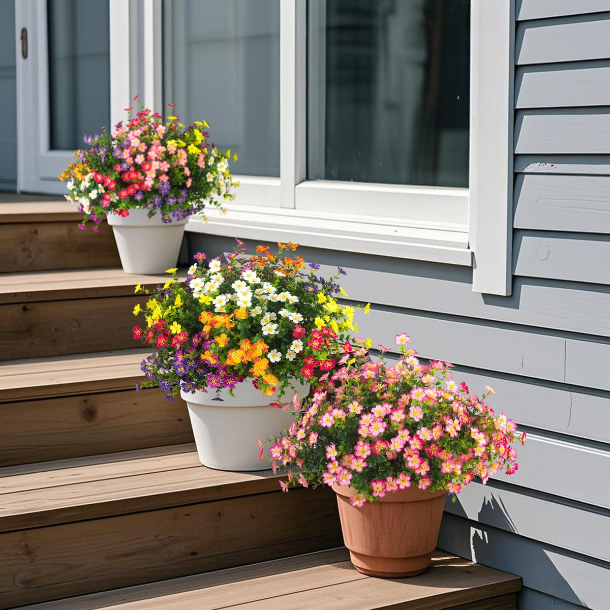 Outdoor Artificial Flowers UV Resistant & Fade Proof, 12 Pack Realistic Fake Flowers for Garden, Patio, Lawn Decor - Weatherproof Plastic Plants (White)