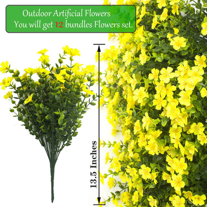 Outdoor Artificial Flowers UV Resistant & Fade Proof, 12 Pack Realistic Fake Flowers for Garden, Patio, Lawn Decor - Weatherproof Plastic Plants (White)