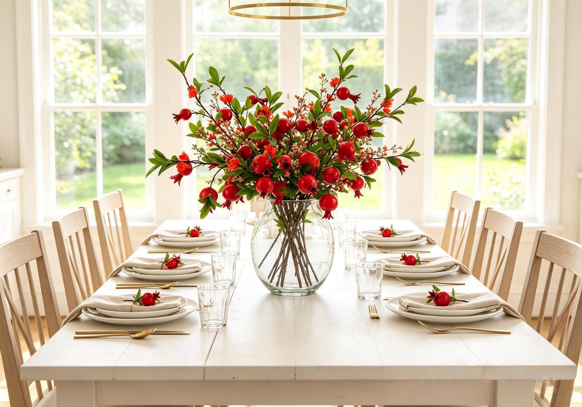 Artificial Pomegranate Fruit Flowers, 3pcs, 37 inch