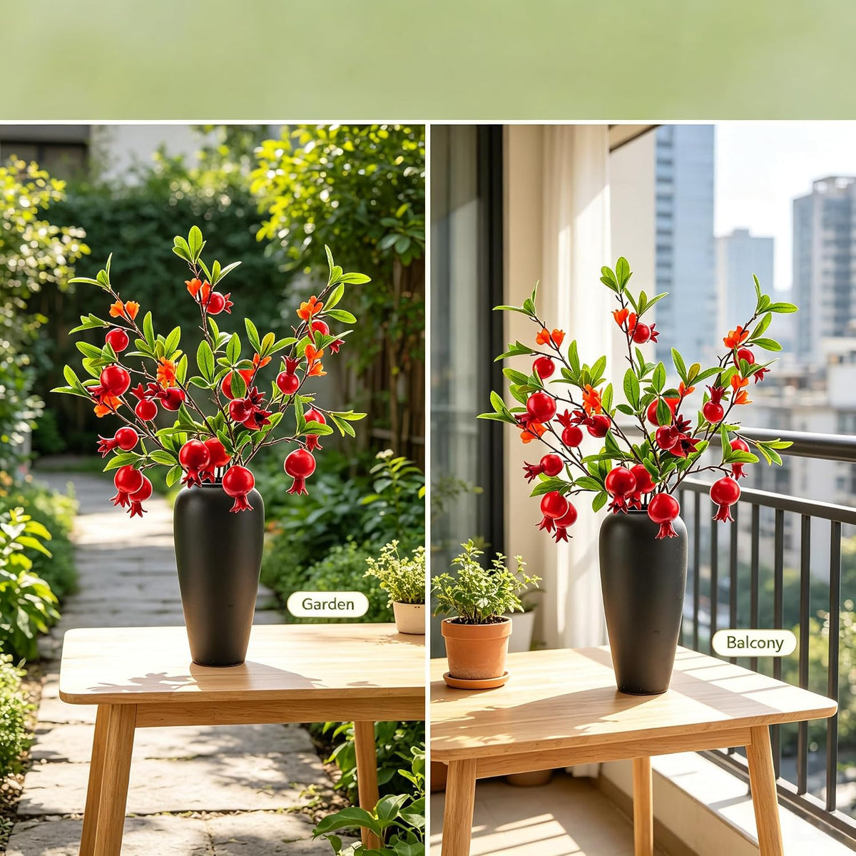 Artificial Pomegranate Fruit Flowers, 3pcs, 37 inch