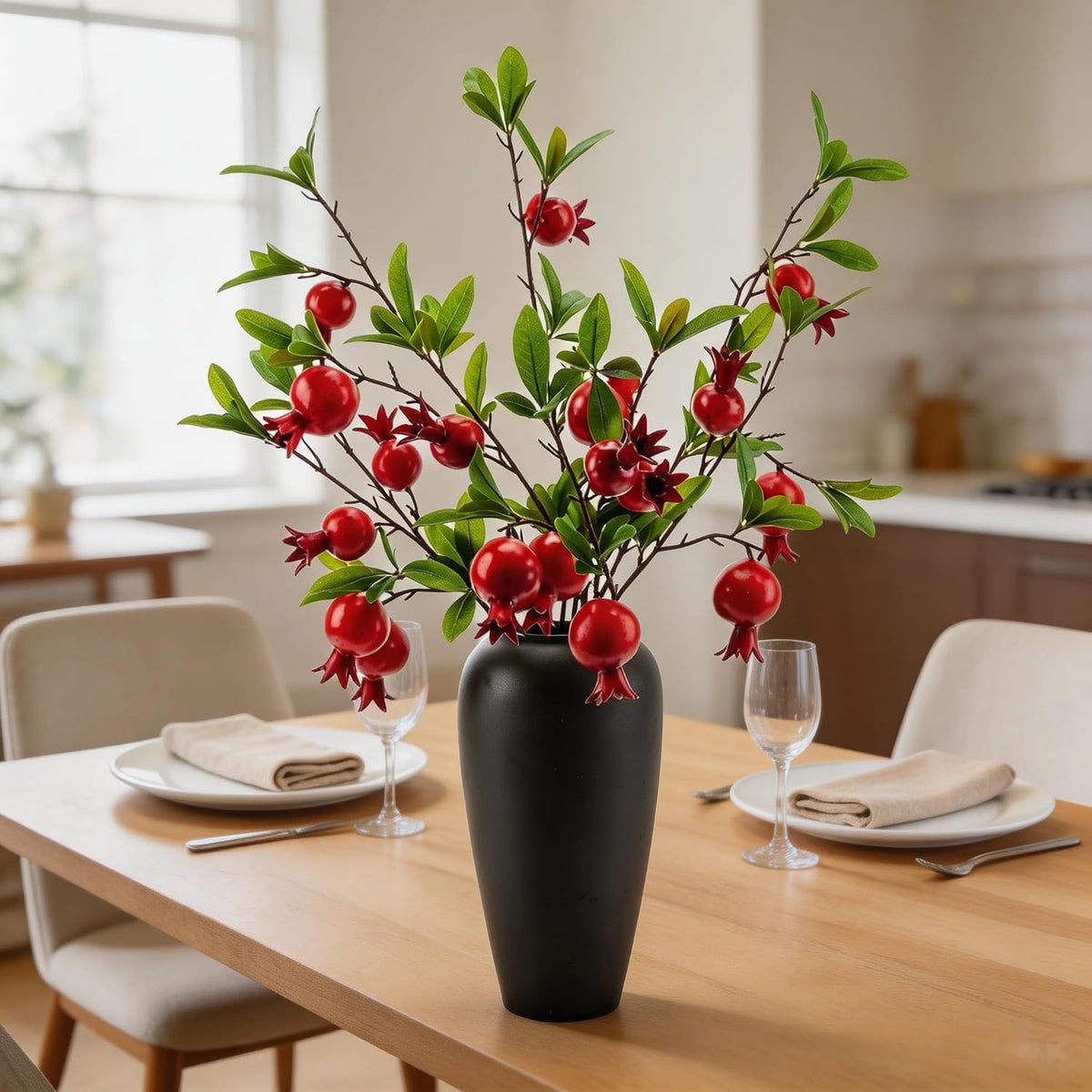 Artificial Pomegranate Fruit Flowers, 3pcs, 37 inch