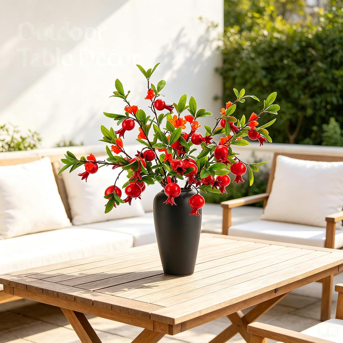 Artificial Pomegranate Fruit Flowers, 3pcs, 37 inch
