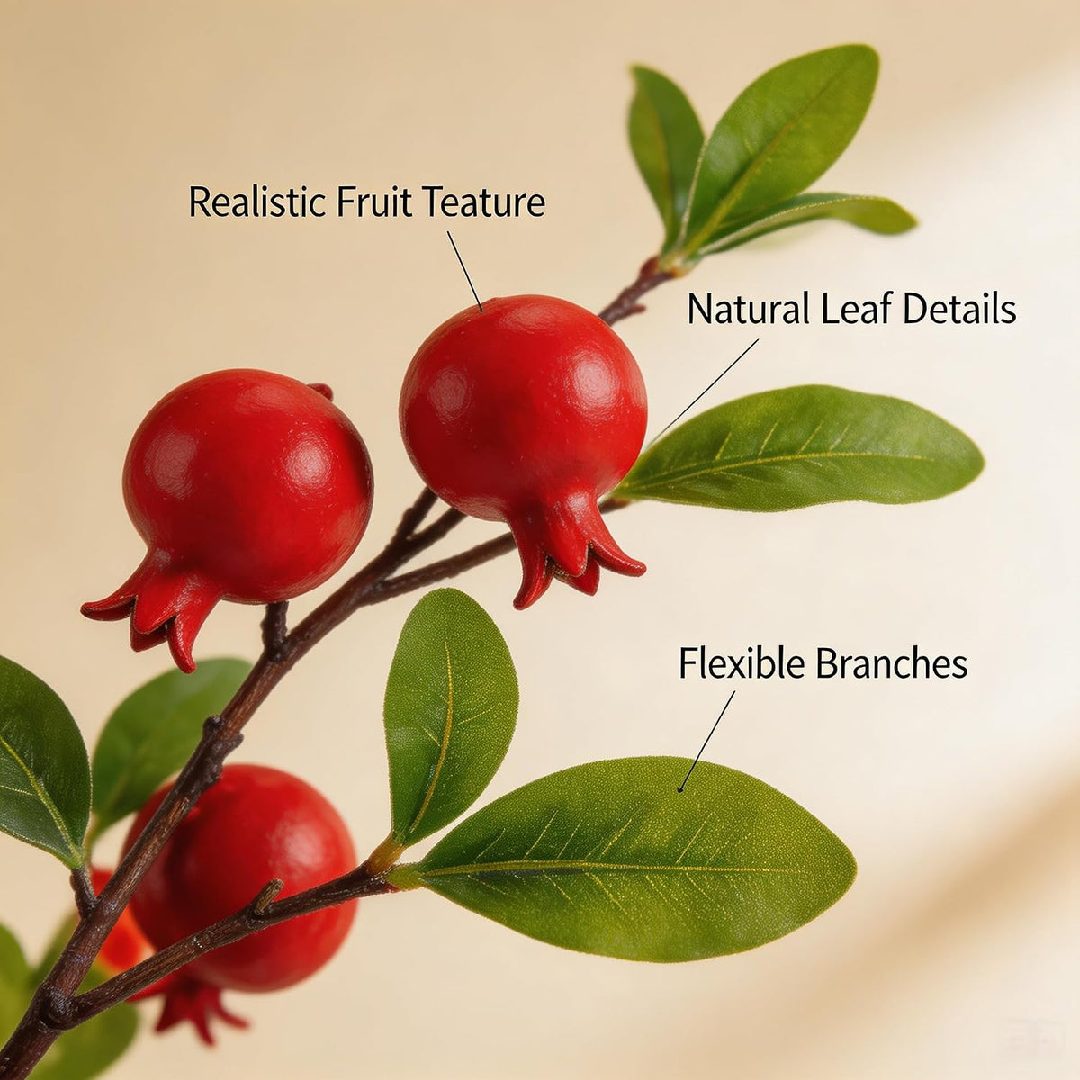 Artificial Pomegranate Fruit Flowers, 3pcs, 37 inch