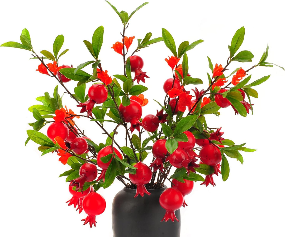 Artificial Pomegranate Fruit Flowers, 3pcs, 37 inch