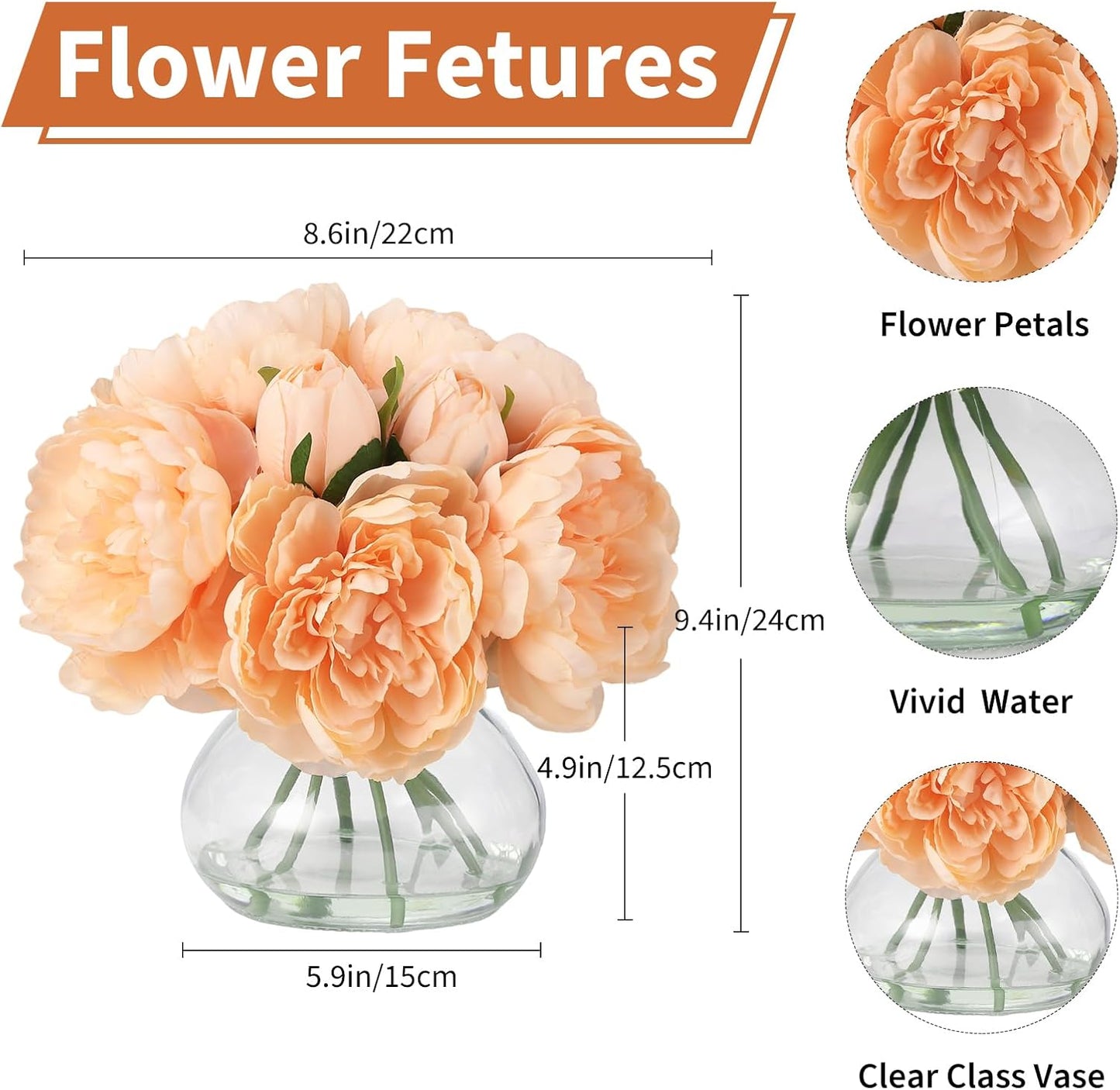 Artificial Hydrangea Flowers with Glass Vase & Fake Water - Faux Hydrangea for Home Table, Wedding Party, Office Decor | Realistic Fake Hydrangeas, Silk Flowers for Vase Arrangement(Hydrangea, white)