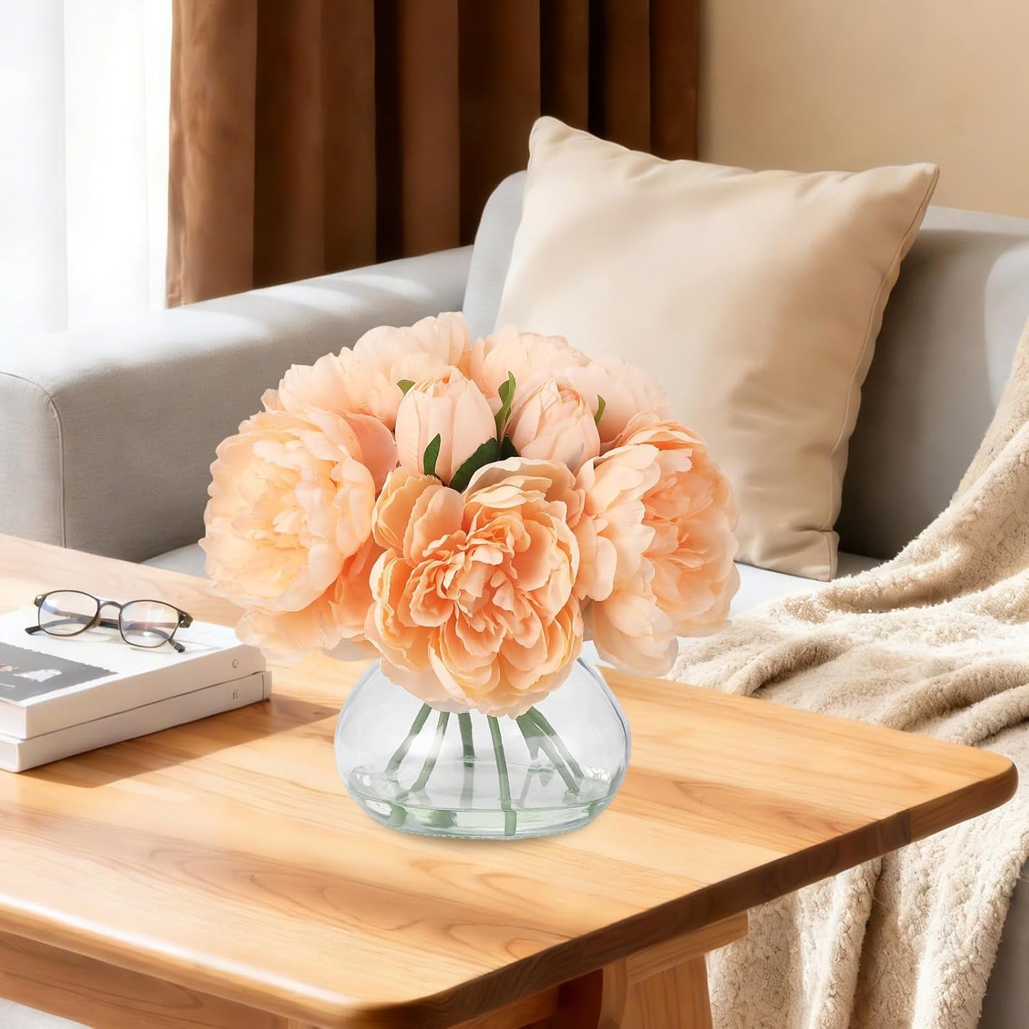 Artificial Hydrangea Flowers with Glass Vase & Fake Water - Faux Hydrangea for Home Table, Wedding Party, Office Decor | Realistic Fake Hydrangeas, Silk Flowers for Vase Arrangement(Hydrangea, white)