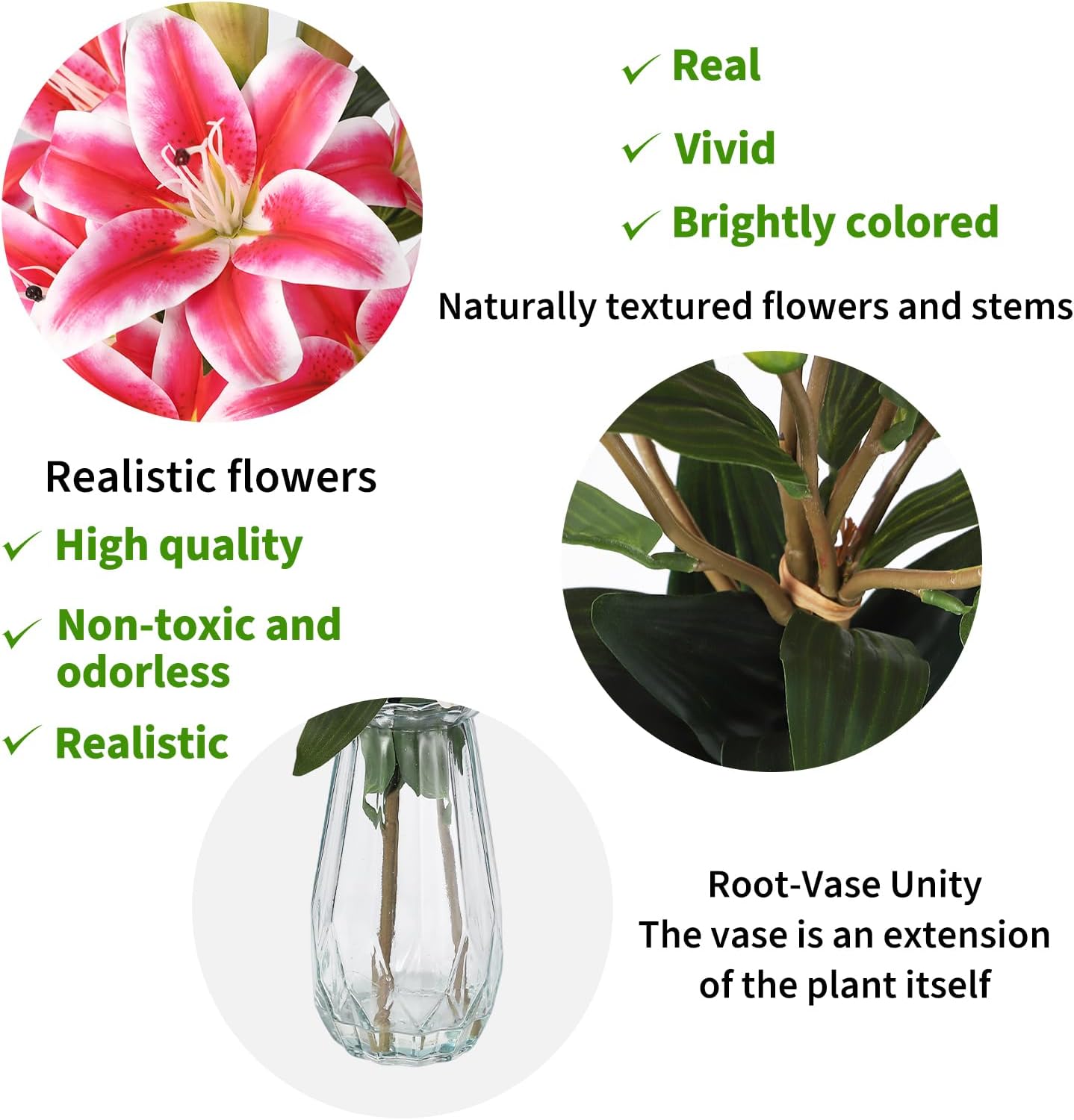Artificial Hydrangea Flowers with Glass Vase & Fake Water - Faux Hydrangea for Home Table, Wedding Party, Office Decor | Realistic Fake Hydrangeas, Silk Flowers for Vase Arrangement(Hydrangea, white)