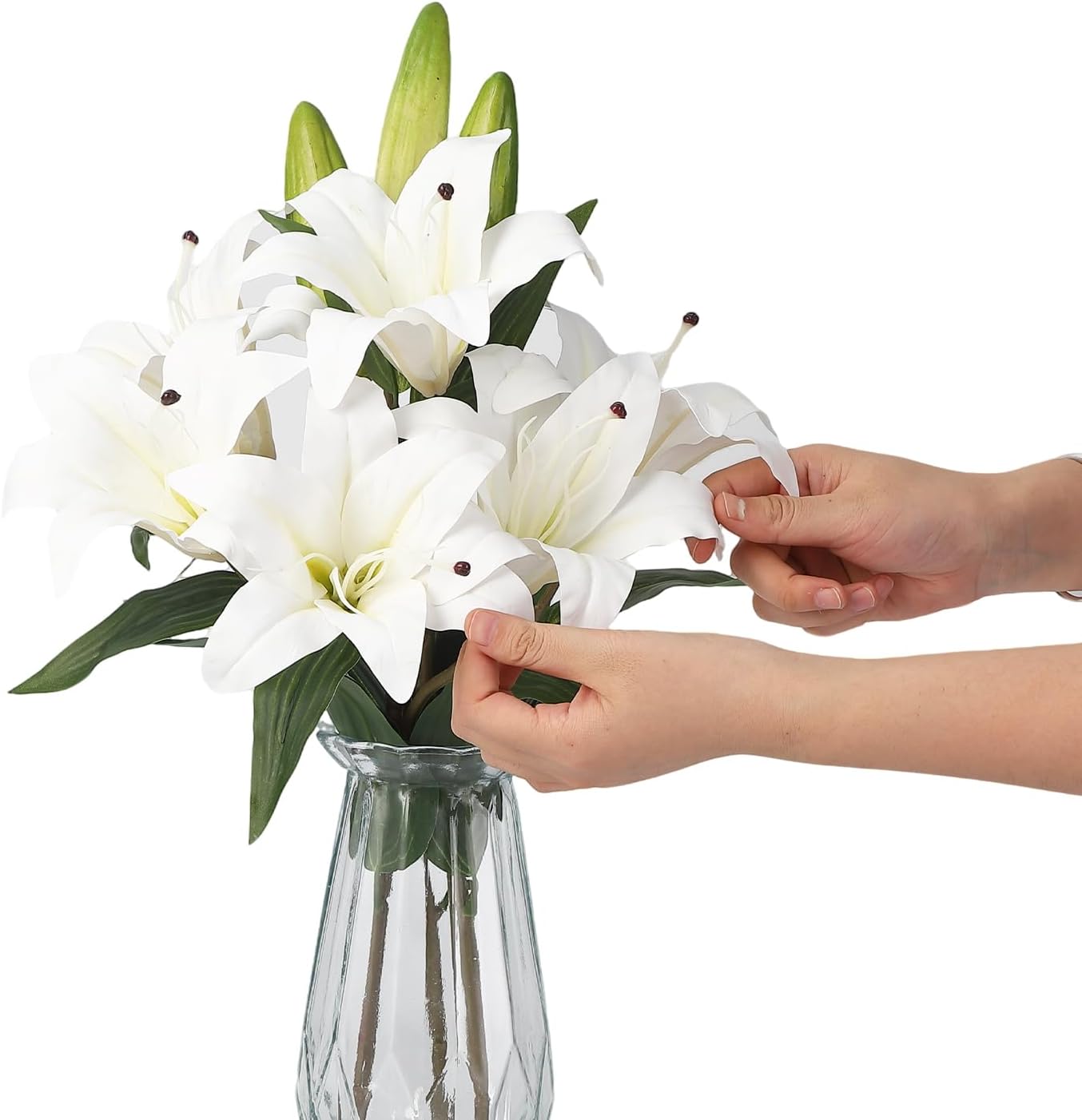 Artificial Hydrangea Flowers with Glass Vase & Fake Water - Faux Hydrangea for Home Table, Wedding Party, Office Decor | Realistic Fake Hydrangeas, Silk Flowers for Vase Arrangement(Hydrangea, white)
