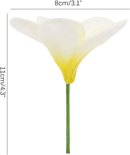Bunch of 10 PU Real Touch Lifelike Artificial Plumeria Frangipani Flower Bouquets Fake Wedding Cake Home Party Decoration (White)