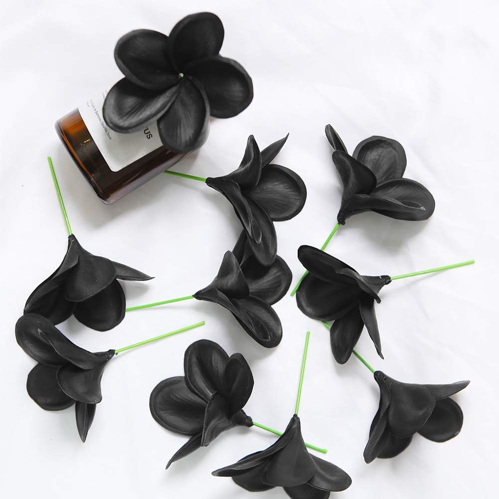 Bunch of 10 PU Real Touch Lifelike Artificial Plumeria Frangipani Flower Bouquets Fake Wedding Cake Home Party Decoration (White)