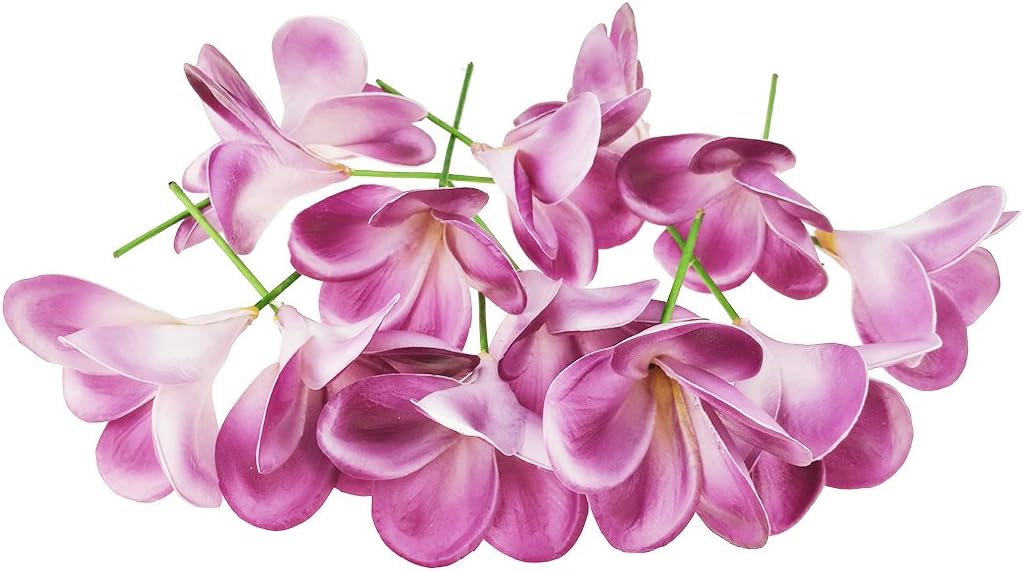 Bunch of 10 PU Real Touch Lifelike Artificial Plumeria Frangipani Flower Bouquets Fake Wedding Cake Home Party Decoration (White)
