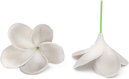 Bunch of 10 PU Real Touch Lifelike Artificial Plumeria Frangipani Flower Bouquets Fake Wedding Cake Home Party Decoration (White)