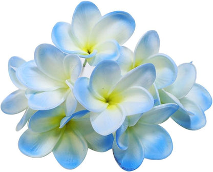 Bunch of 10 PU Real Touch Lifelike Artificial Plumeria Frangipani Flower Bouquets Fake Wedding Cake Home Party Decoration (White)