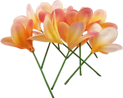Bunch of 10 PU Real Touch Lifelike Artificial Plumeria Frangipani Flower Bouquets Fake Wedding Cake Home Party Decoration (White)