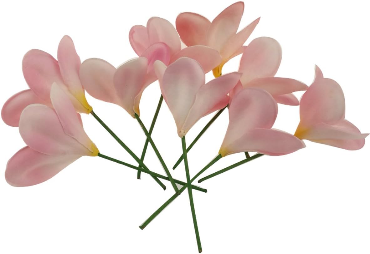 Bunch of 10 PU Real Touch Lifelike Artificial Plumeria Frangipani Flower Bouquets Fake Wedding Cake Home Party Decoration (White)