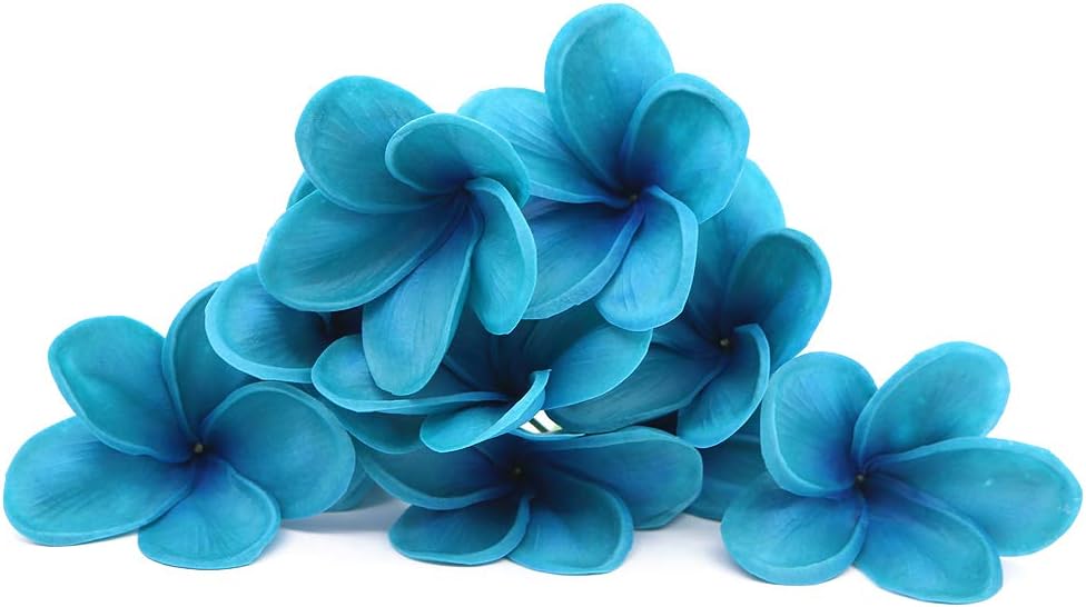 Bunch of 10 PU Real Touch Lifelike Artificial Plumeria Frangipani Flower Bouquets Fake Wedding Cake Home Party Decoration (White)