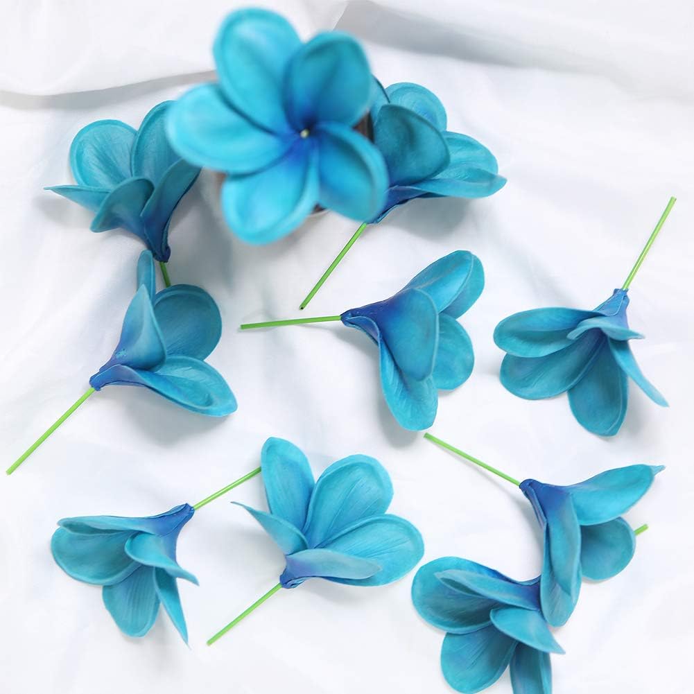 Bunch of 10 PU Real Touch Lifelike Artificial Plumeria Frangipani Flower Bouquets Fake Wedding Cake Home Party Decoration (White)