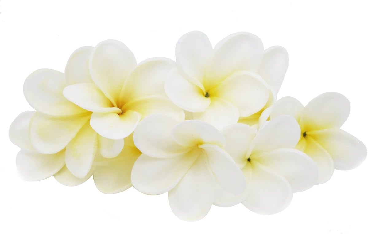 Bunch of 10 PU Real Touch Lifelike Artificial Plumeria Frangipani Flower Bouquets Fake Wedding Cake Home Party Decoration (White)